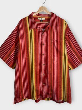 Tommy Bahama Shirt Men's XL 100% Silk Short Sleeve Striped Crab Relax